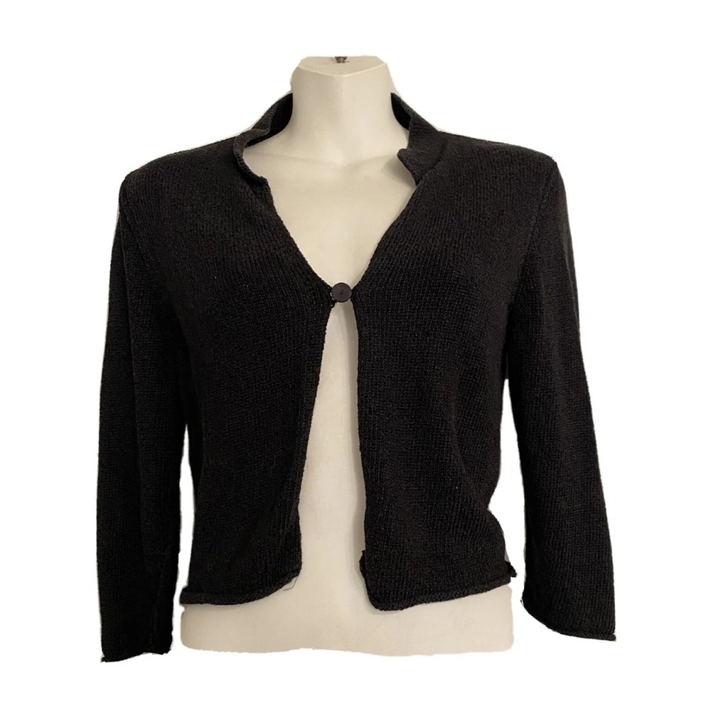 EILEEN FISHER Black Lightweight One Button Cardigan Silk Mix Petite Size PM